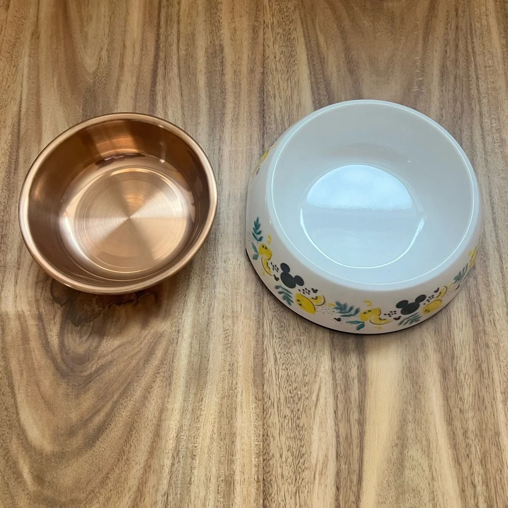 Chewy•Disney• Mickey Mouse lemon melamine stainless steel cat bowl•NWT